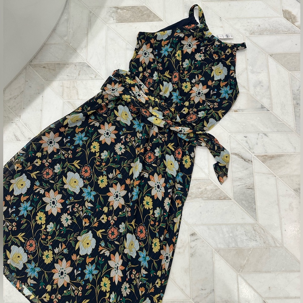 Ann Taylor Factory Floral Midi Dress - Black, Blue, Yellow